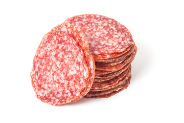 slices salami isolated on a white