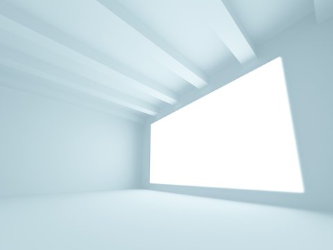 Empty blue room interior with white screen. 3d render
