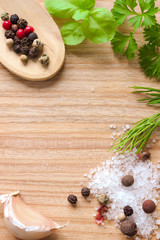Wooden texture background with cooking ingredients