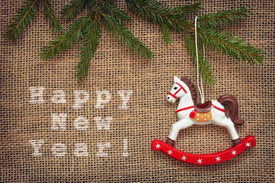 Christmas background with  rocking horce