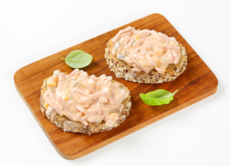 Open faced ham salad sandwiches