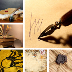 Collage in vintage style with old letters, books etc.