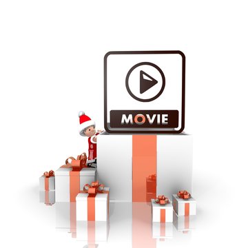santa claus with gift and movie file sign