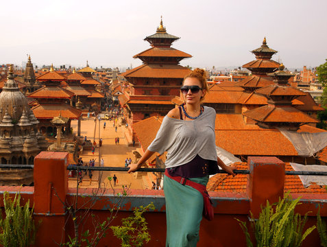 Tourist girl at Patan Square, Kathmandu, Nepal