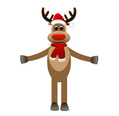 amusing funny deer in a new-year cap on a white background