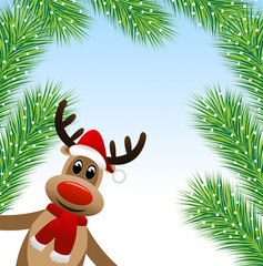 Fototapeta premium amusing deer and branches of fluffy fir-tree