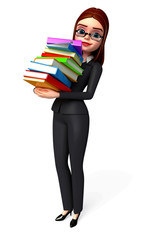 Young Business woman with books pile