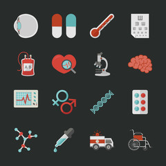Medical and health  icons with black background