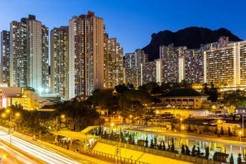 Kowloon with lion rock at night