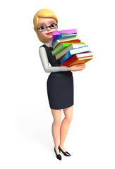Young Business woman with books pile