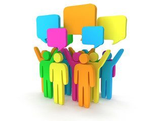 Fototapeta premium Group of stylized colored people with chat bubbles