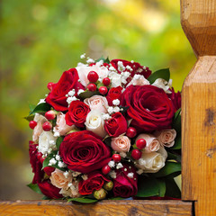 A beautiful bridal bouquet at a wedding party