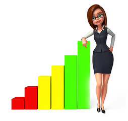 Young Business woman with business graph