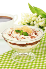 Delicious dessert with banana and caramel