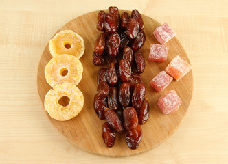 Dried dates with candied pineapples and Turkish delights
