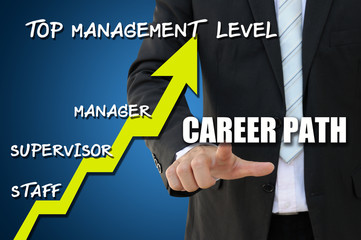 Business hand pointing career path