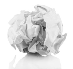 Crumpled paper ball isolated on white