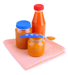 Jars  of various baby food, isolated on white