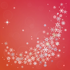 Abstract  winter red background with various snowflakes.