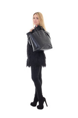 Fototapeta premium attractive trendy woman in warm clothes with handbag isolated on