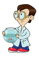 boy with an aquarium. cartoon Style.