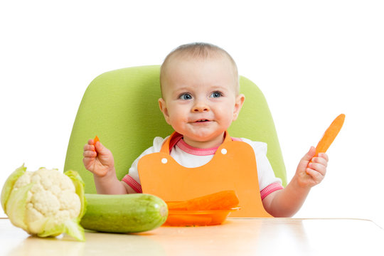 baby girl eating healthy vegetables