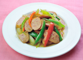 Fried sausage with chilli