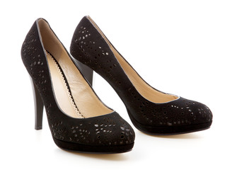 black, women's shoes on a white background