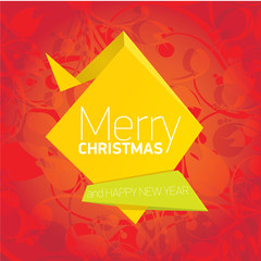 merry christmas background with green origami bow or ribbon