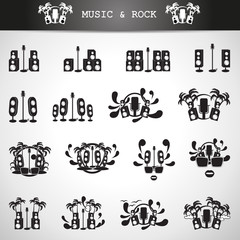Microphone And Speakers Icons Set - Isolated On Gray Background
