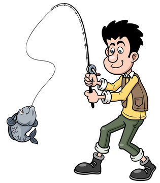 Vector illustration of Cartoon man fishing