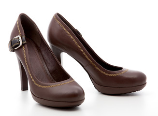 brown, women's shoes on a white background