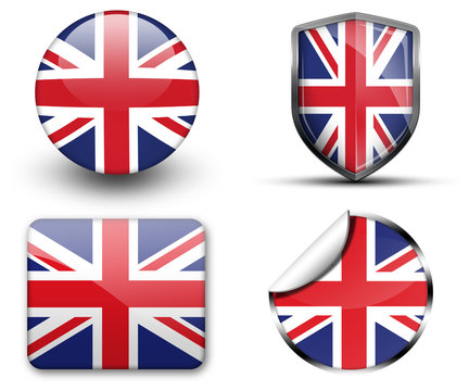 United Kingdom flag button sticker and badge