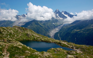 Naklejka na ściany i meble Panoramiczny widok na Lacs des Cheserys, Alpy, Francja