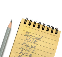 Shopping list with natural paper and lead pencil
