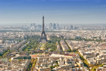 Panoramic view on Tour Eiffel and La Defense, Paris