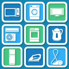 Set of 9 retro icons of domestic electric appliances. Eps10