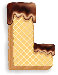 Letter L consisting of wafers with chocolate cream