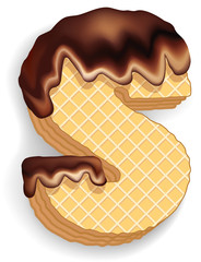 Letter S consisting of wafers with chocolate cream