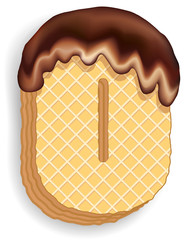 Letter O consisting of wafers with chocolate cream
