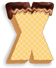 Letter X consisting of wafers with chocolate cream