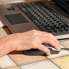 Hands old woman at a computer