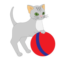 Cute kitten playing with a ball