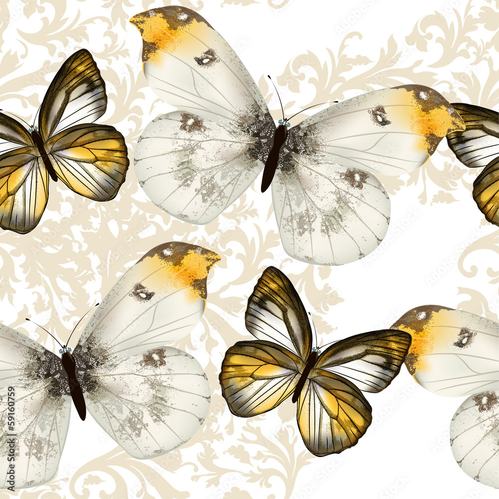 Aufkleber seamless vector wallpaper pattern with butterflies