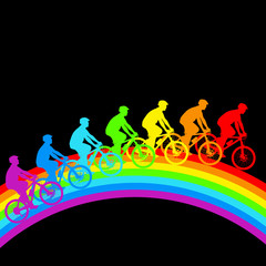Silhouette of a cyclist a rainbow male.  vector illustration.