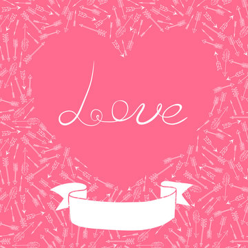 Valentine's Day card with hearts and arrows