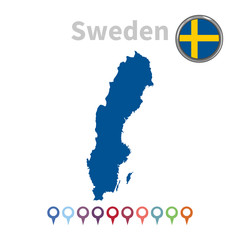 vector map and flag of Sweden