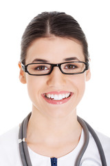 Portrait of a beautiful young doctor woman.