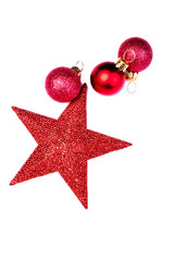 Christmas card with Christmas Ornaments isolated on white backhr