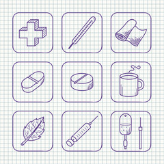 Sketches simple medical icons set